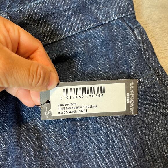 PrettyLittleThing Indigo Wash Stripe Denim Straight Leg Jeans Size 4 New - Picture 8 of 9